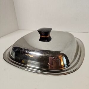Vintage Stainless Steel Square Domed Replacement Lid Black Bakelite Knob 10.5in